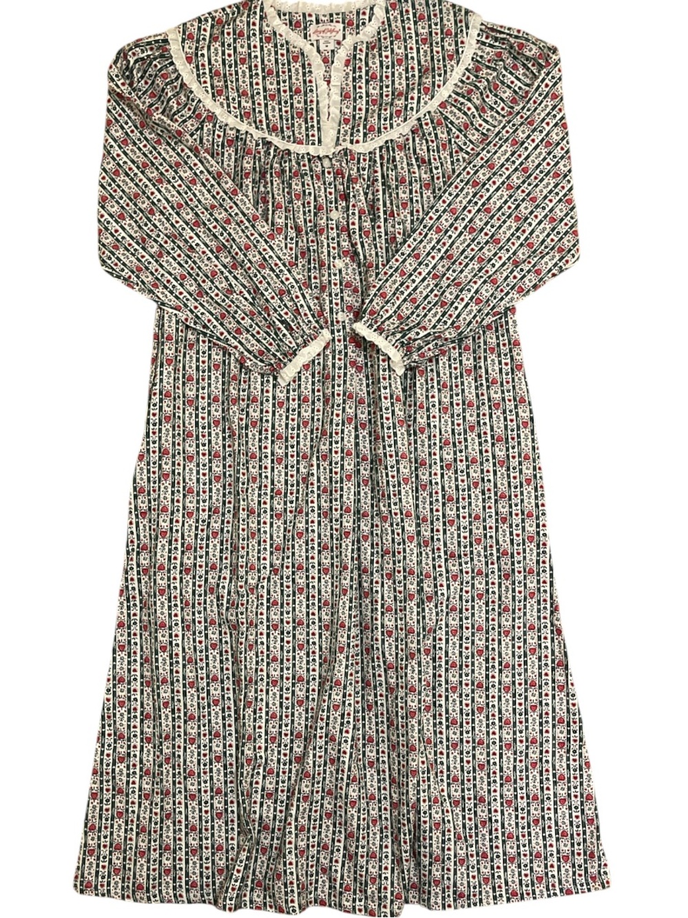 LANZ OF SALZBURG DARK GREEN TYROLEAN HEART Long FLANNEL Nightgown Size Medium